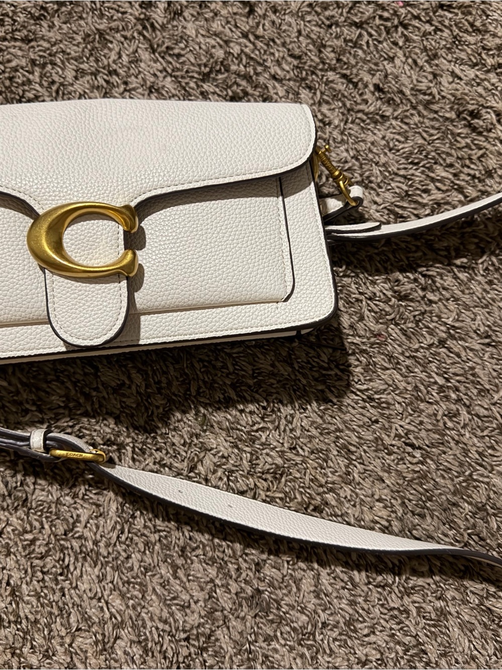 White Leather Shoulder Bag with Gold Hardware